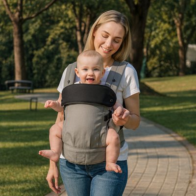 Porte bébé physiologique fortis gris balade parc