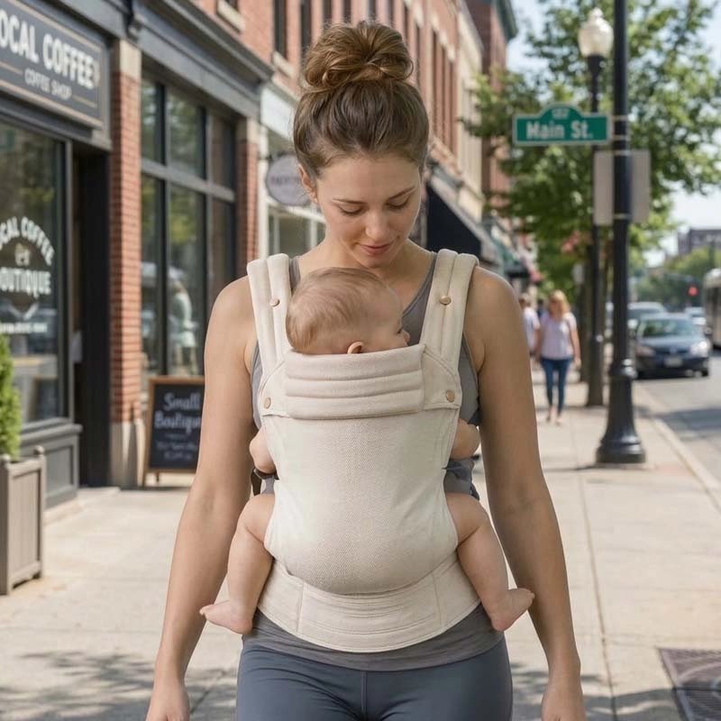porte bébé voyage beige avec ceinture large