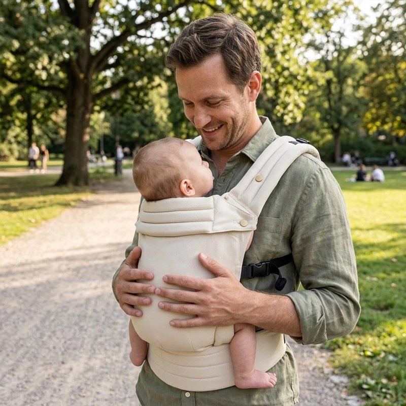 porte bébé voyage beige avec matière textile respirante