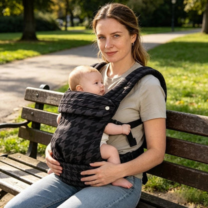 Porte bébé voyage gris avec système de fixation sécurisé