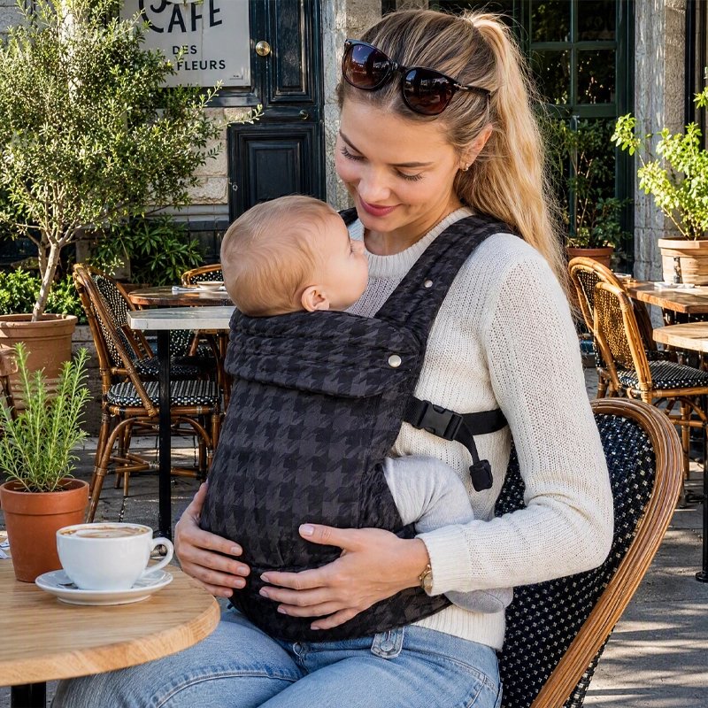 Porte bébé voyage gris confortable pour maman bébé
