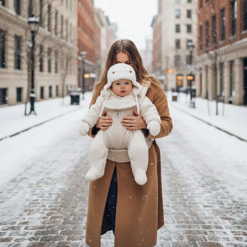 promenade hivernale avec bonnet laine bebe blanc