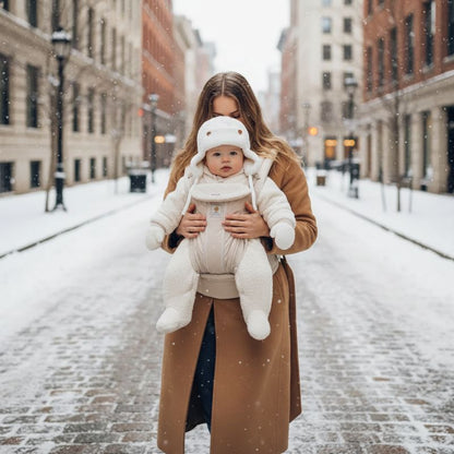 promenade hivernale avec bonnet laine bebe blanc