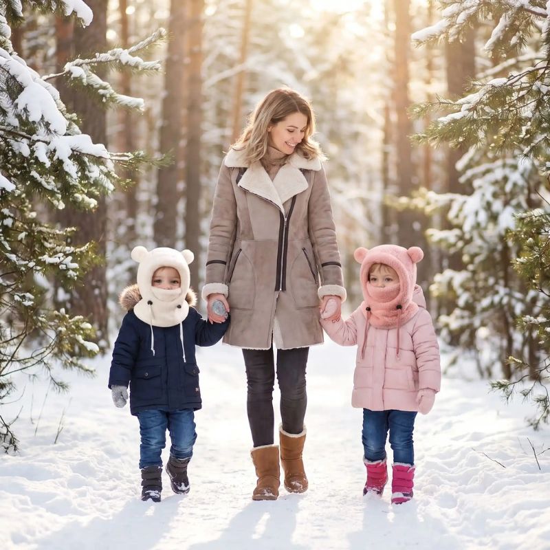 promenade hivernale avec cagoules bebe fille