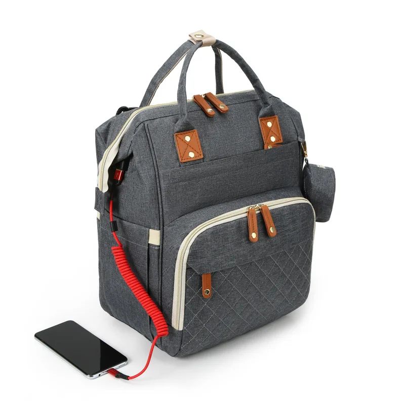 sac à dos à langer  avec port USB dorsik gris foncé