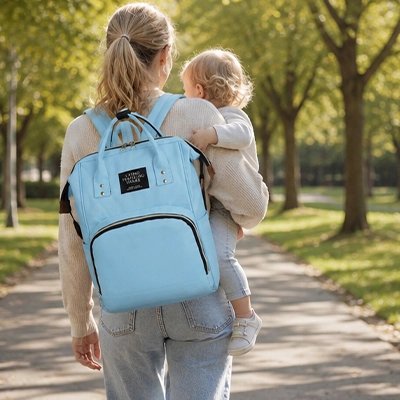 Sac a dos a langer bebe bleu pour promenade bébé