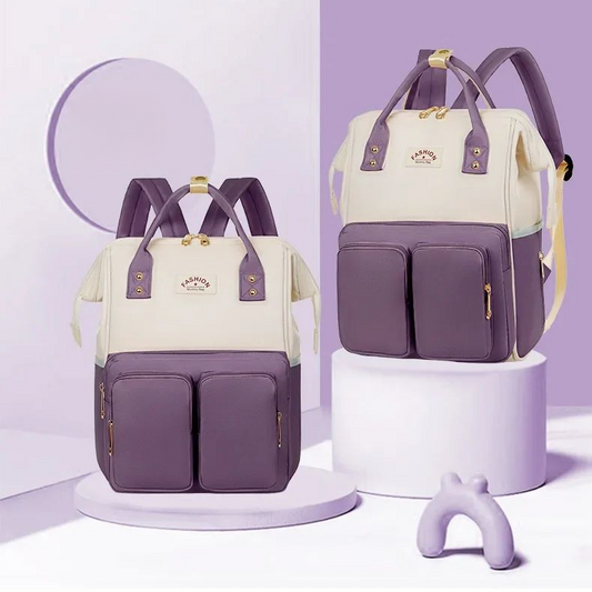 sac à dos à langer exposition sur socle avec poignées et bretelles mamaluxe mauve