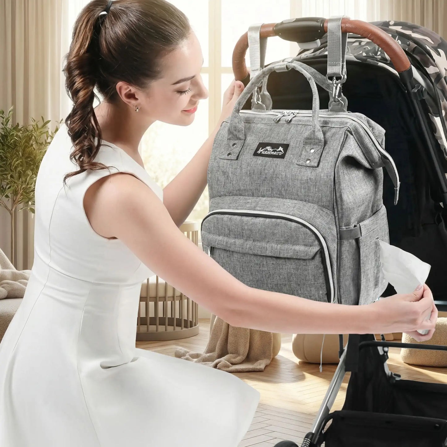 sac a dos a langer maman accroupie éden gris