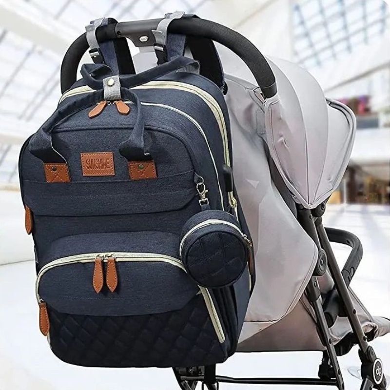 sac à dos à langer nomadi bleu compatible aux poussettes