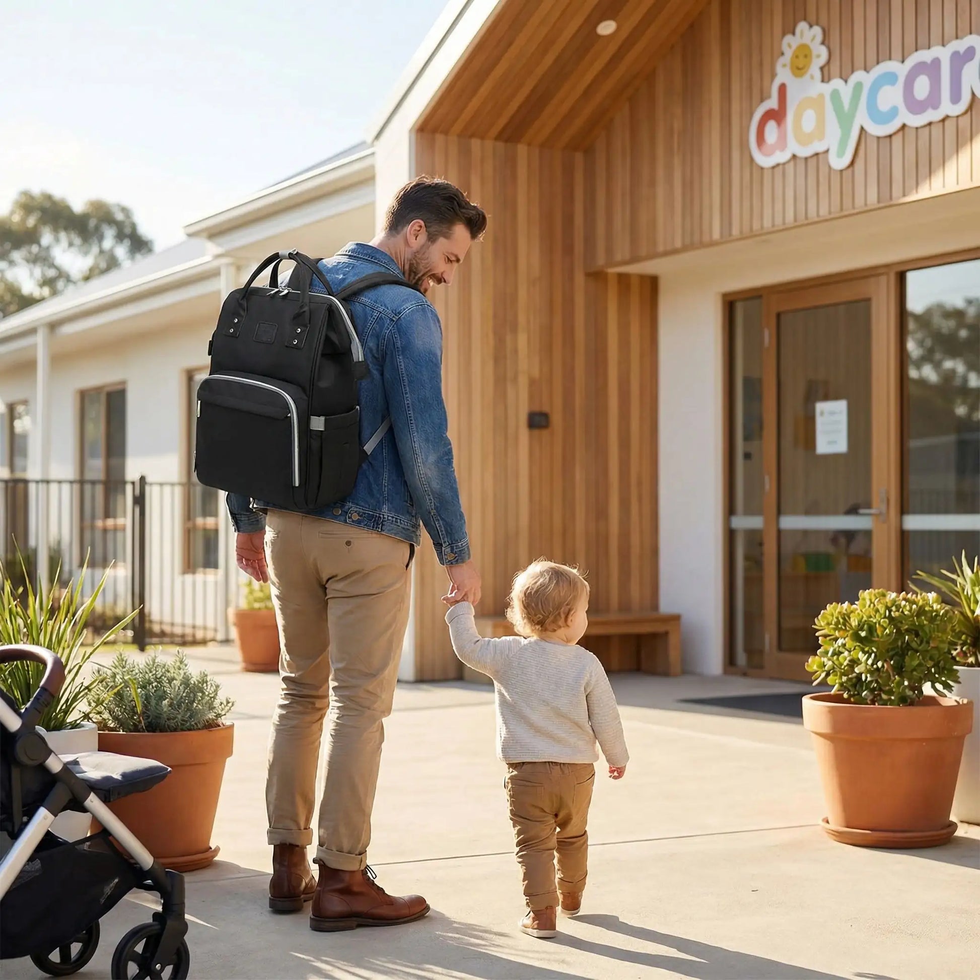 sac a dos a langer papa bébé garderie éden noir