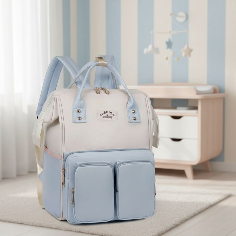 sac à dos à langer vue latérale mamaluxe bleu