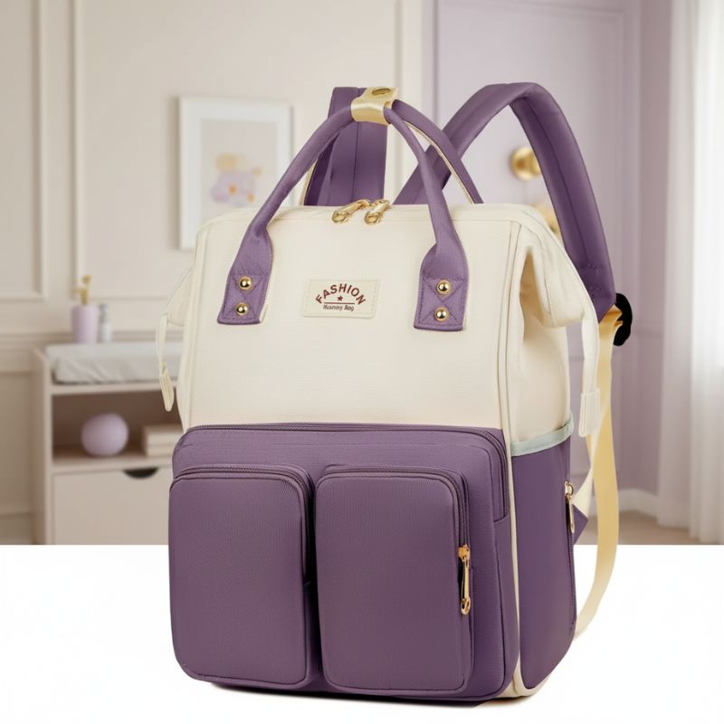 sac à dos à langer vue latérale mamaluxe mauve