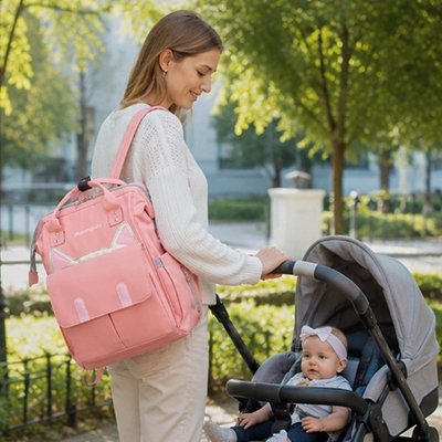 Sac a dos langer rose avec système de portage double