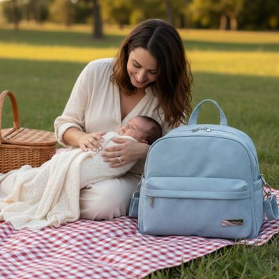 sac à langer à dos avec maman endort bébé ruth bleu