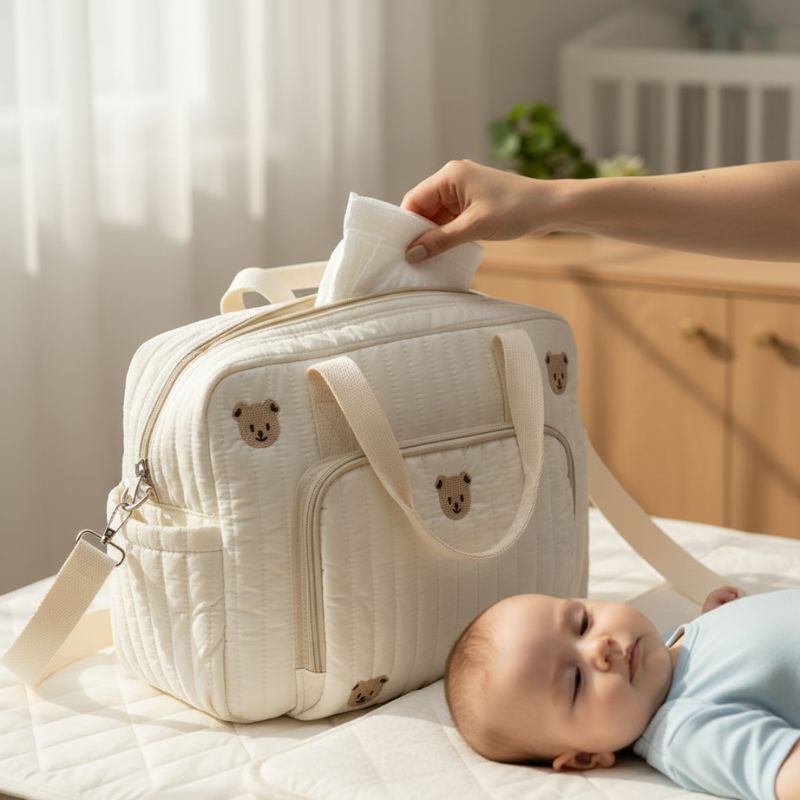sac a langer avec accessoires bébé élégance brodé  oursons
