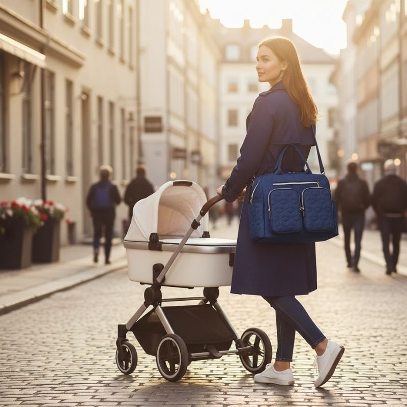 sac a langer bleu foncé multipoches avec bandoulière