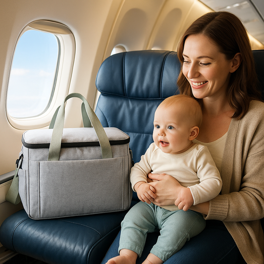 sac à langer gris pratique pour bébé maman en avion