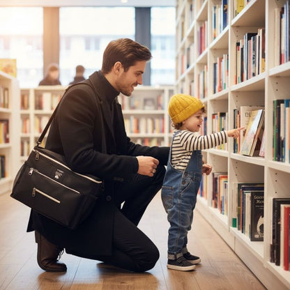 sac à langer noir pratique au bibliothèque 