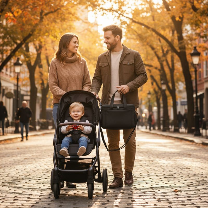 sac à langer noir pratique pendant promenade bébé