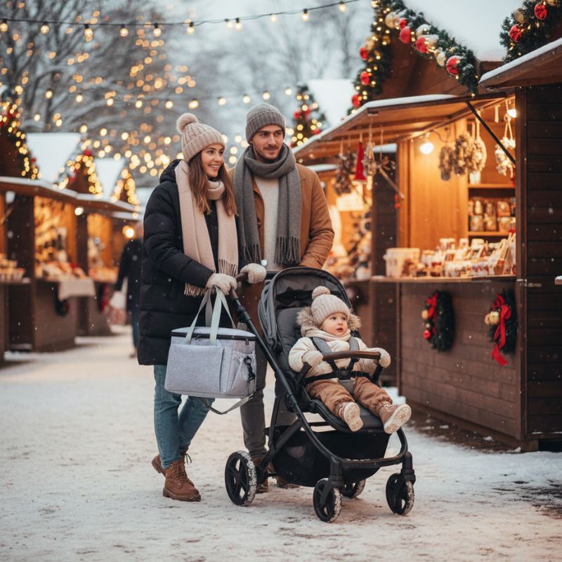 sac à langer noir pratique pendant promenade hivernale bébé 