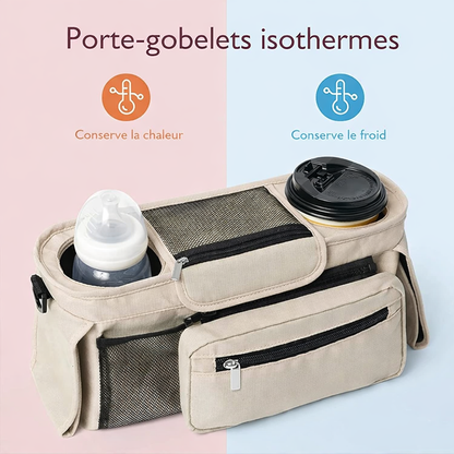 sac à langer organisateur de poussette avec porte gobelets isothermes nomade beige