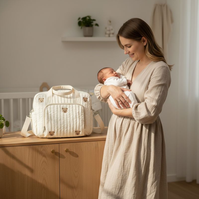 sac a langer pour maman transport facile élégance brodé oursons