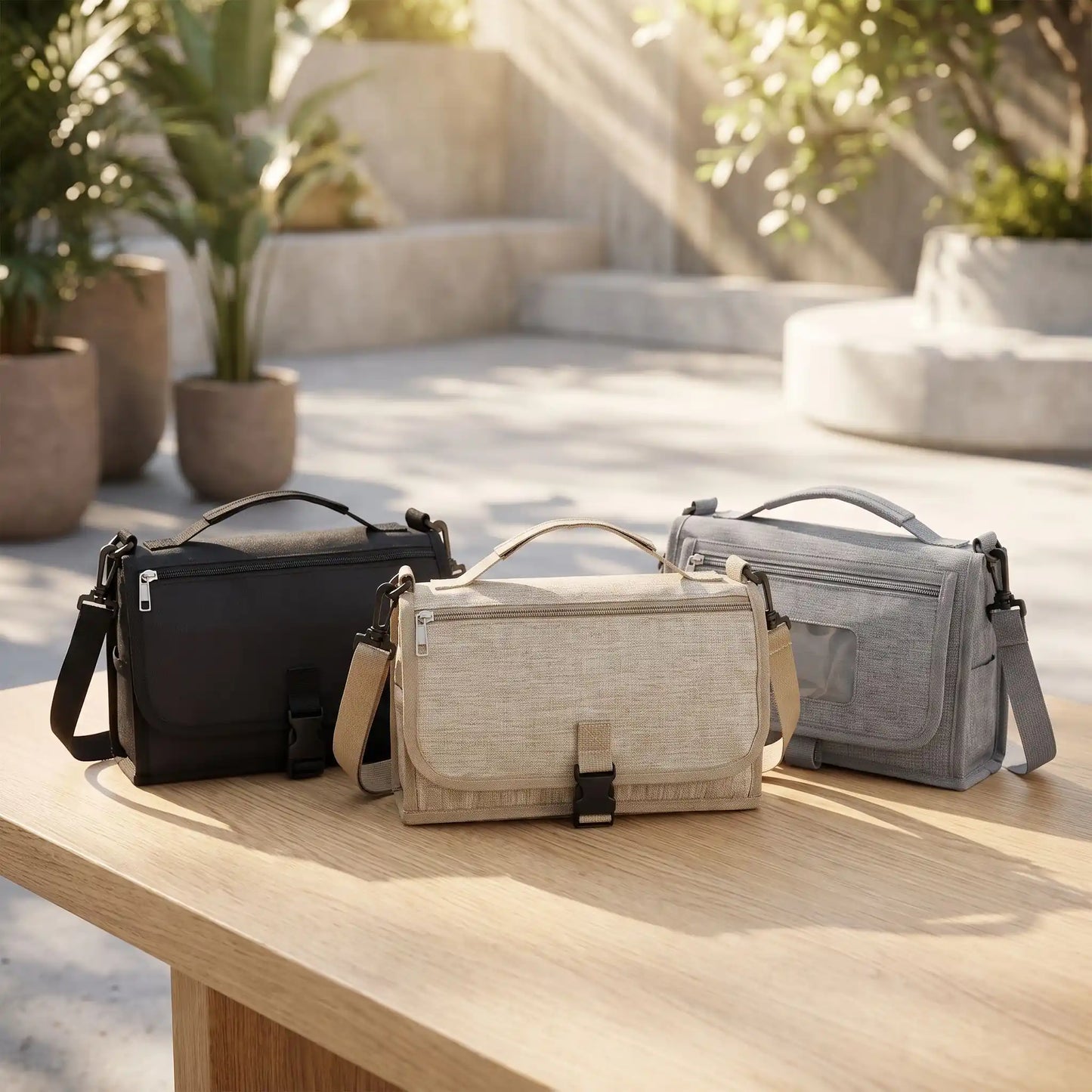sac à langer vu profil gris kaki noir confort nomade