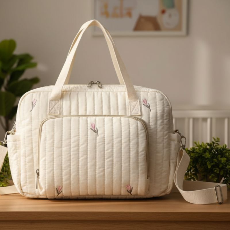sac a langer vue latérale élégance brodé fleurs
