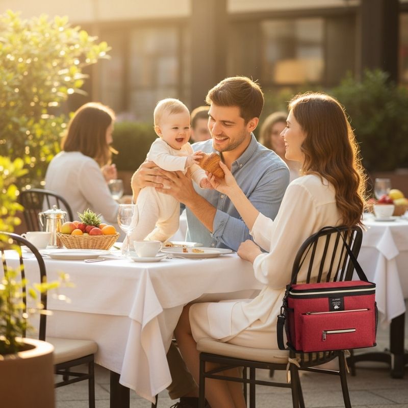 sortie familiale avec sac à langer babygo rouge