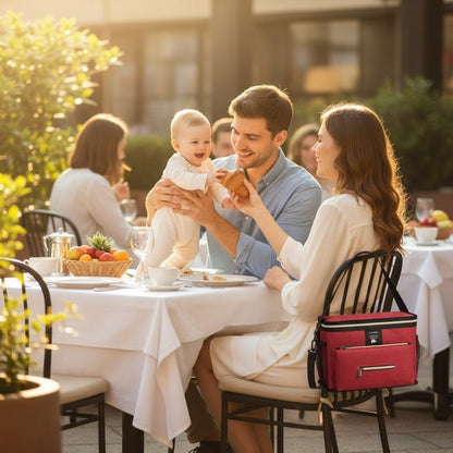 sortie familiale avec sac à langer babygo rouge