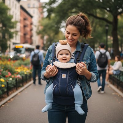 sortie maman bebe avec bonnet pour bebe kaki