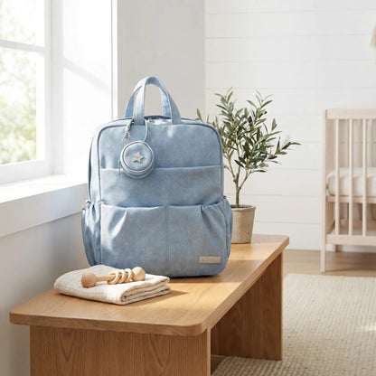 vue frontale sac à langer à dos mashia bleu